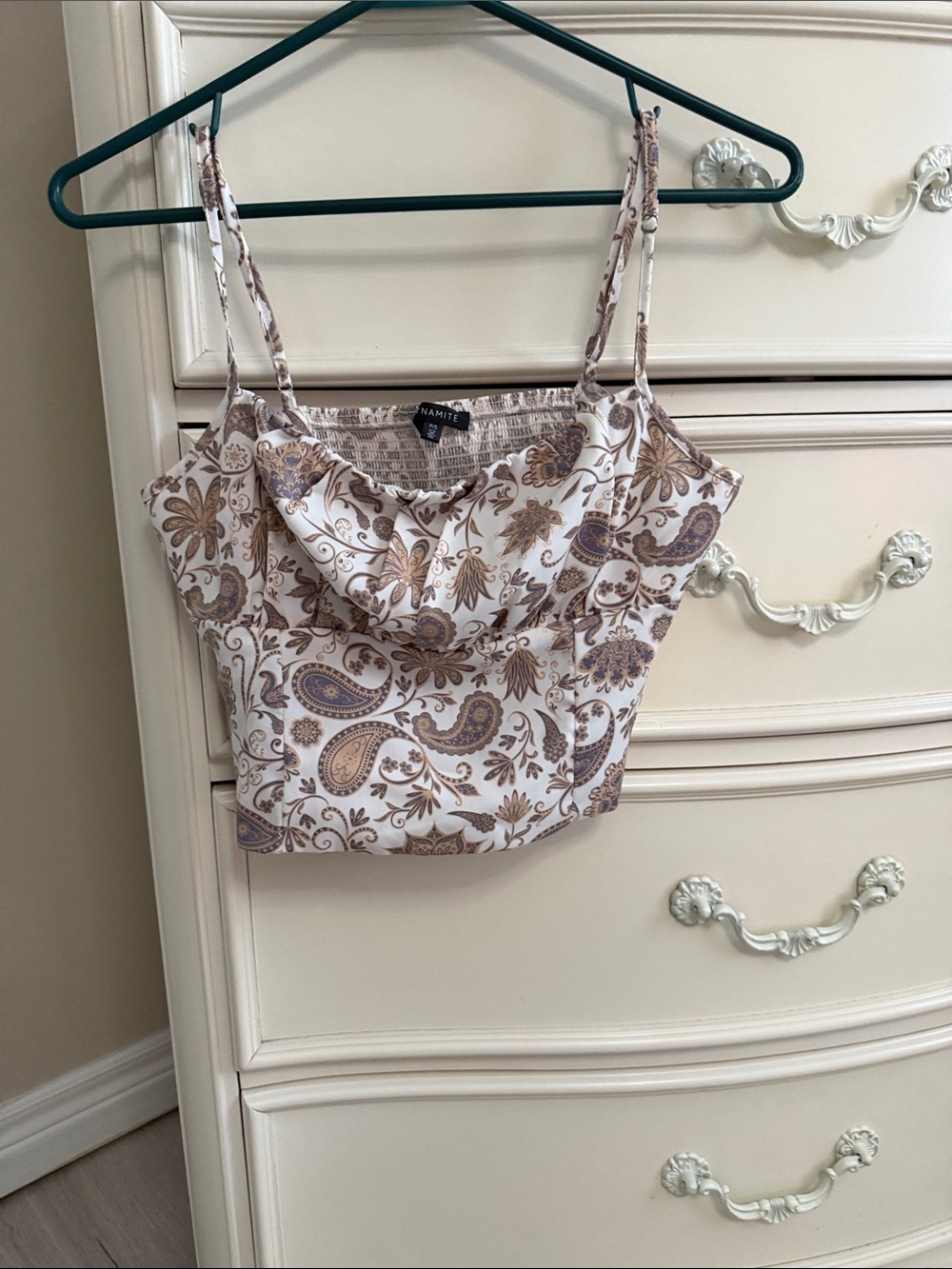Dynamite Cream and Brown Paisley Cowl Neck Camisole